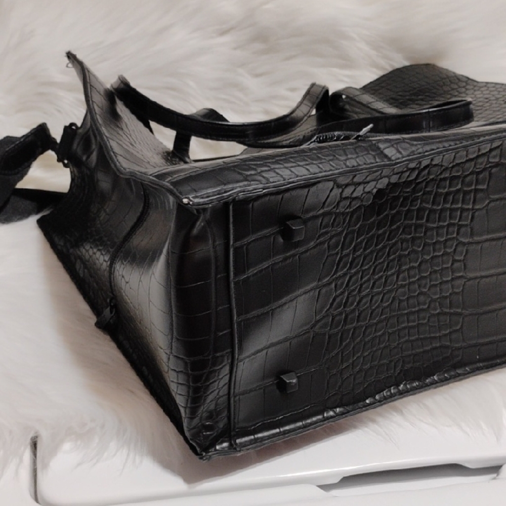 BEIS Black Crocodile-Embossed The Large Black Tote W Strap - Picture 8 of 11
